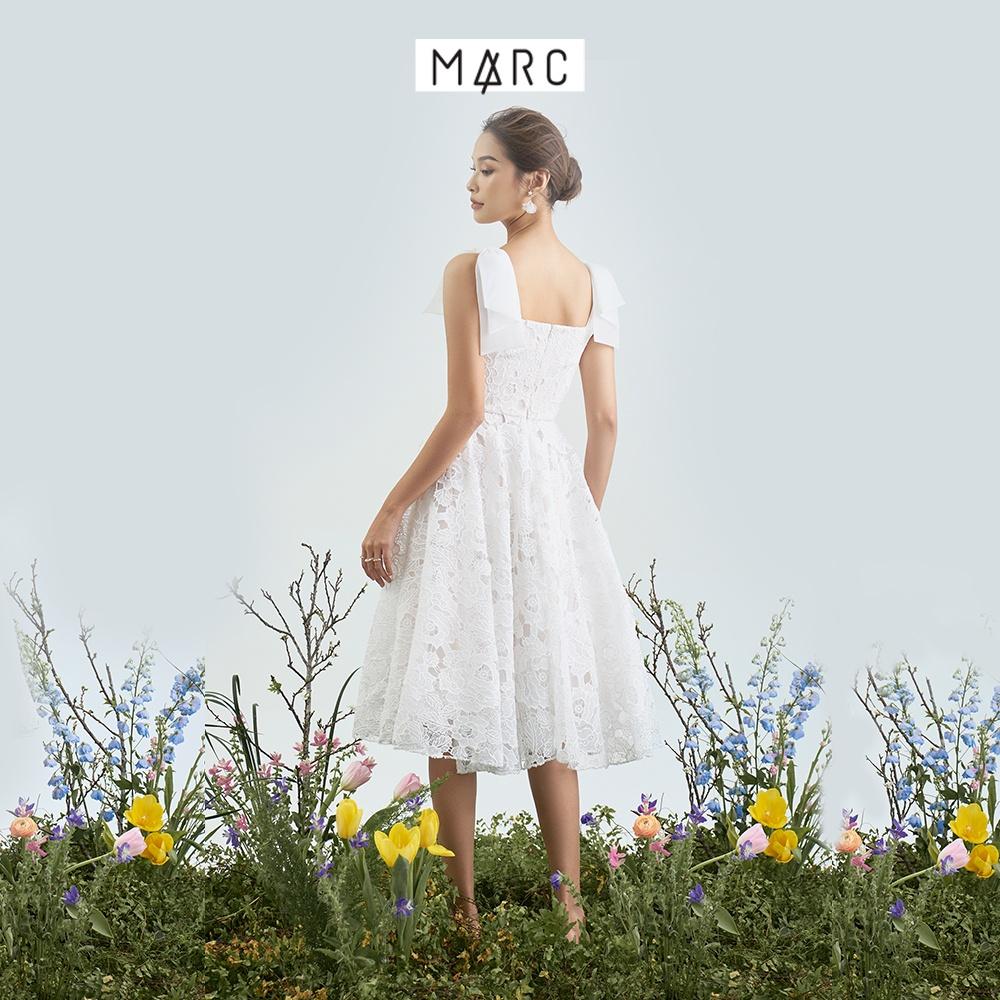 Đầm nữ MARC FASHION ren midi 2 dây phối nơ vai CBLH112222
