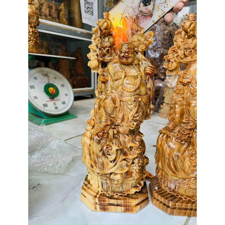 Tượng phật di lặc ngũ phúc bằng gỗ huyết long kt cao 40×15×10cm