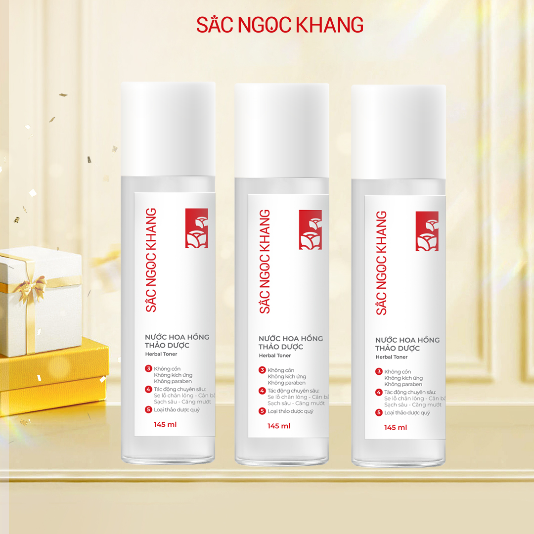 Bộ 3 Chai Nước Hoa Hồng Sắc Ngọc Khang 145ml chiết suất thảo dược thiên nhiên giúp cân bằng độ ẩm &amp; se khít lỗ chân lông hiệu quả