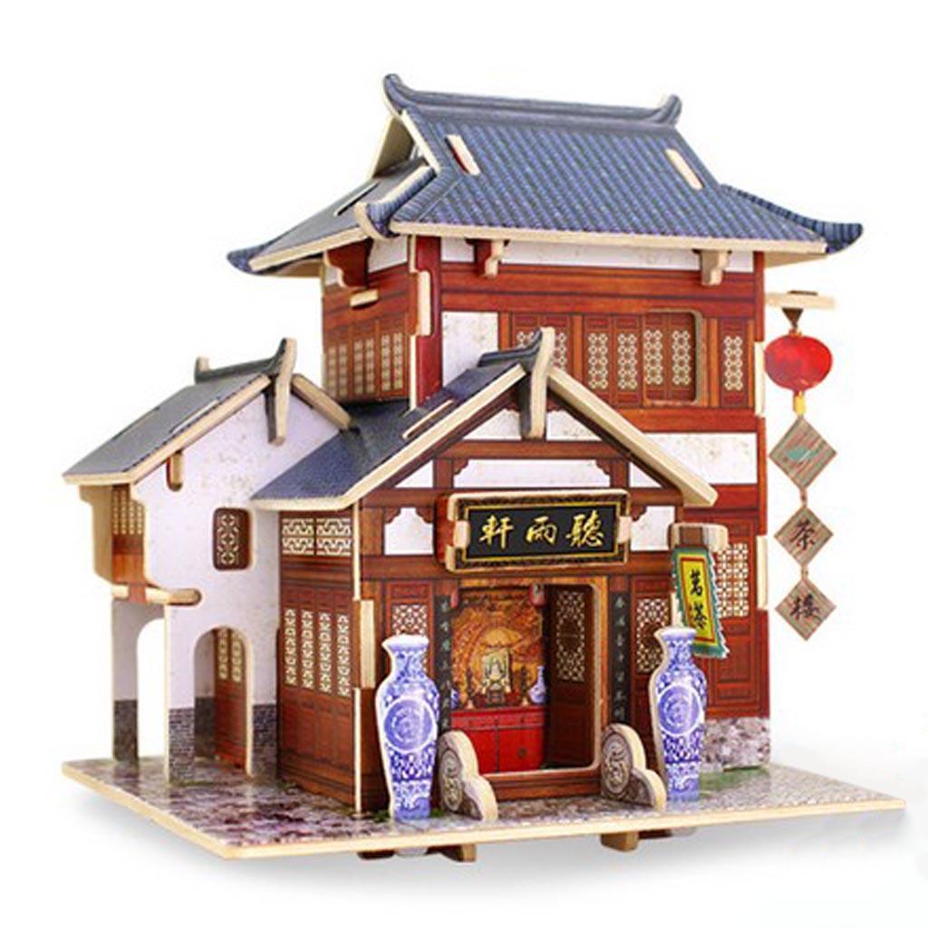 1/24 Wooden Dollhouse Miniature Chinese House with Furniture, DIY Dollhouse Assembly Kit, 1:24 Scale Creative Room