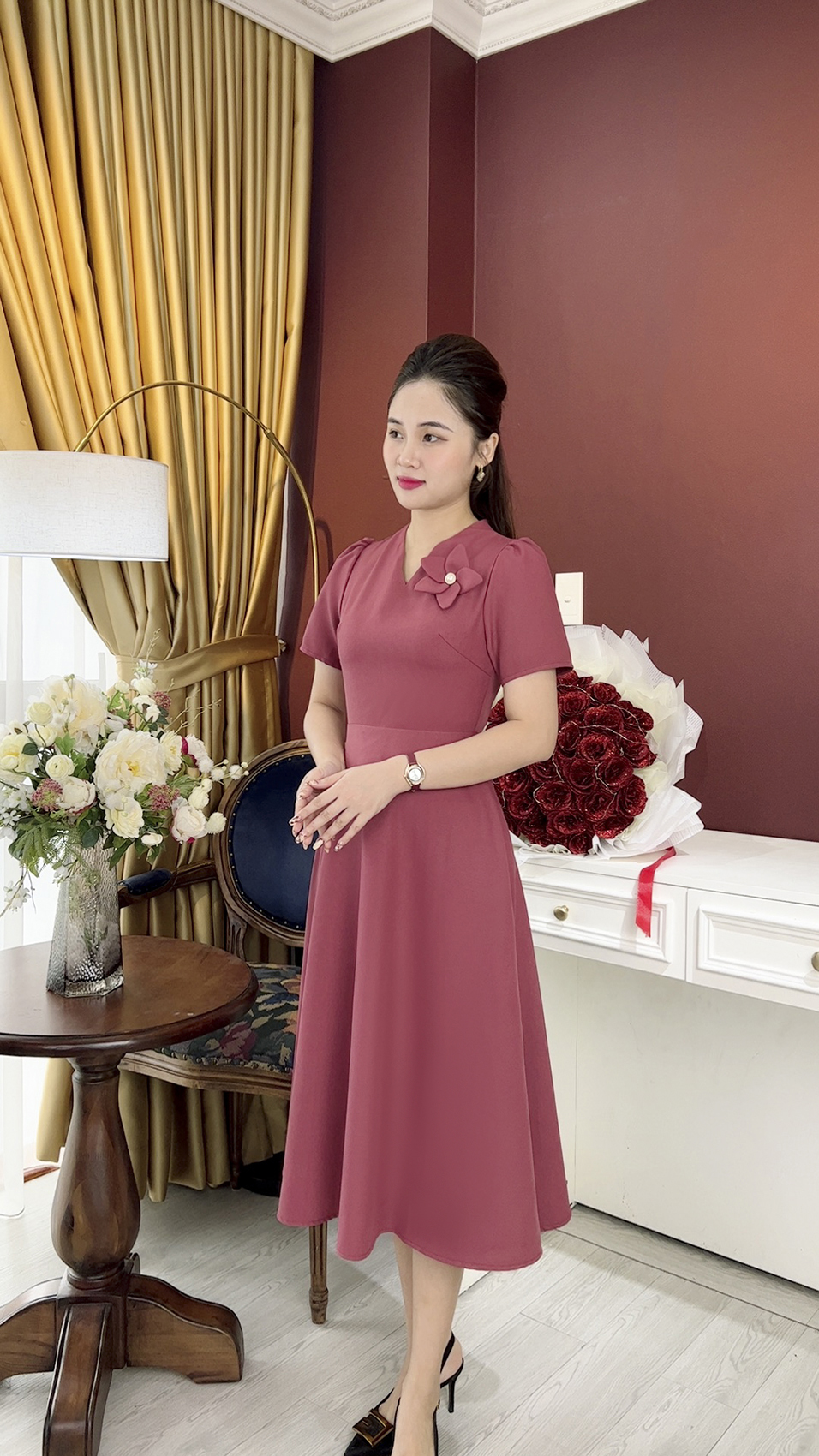 Đầm Trung Niên [ Linh Trà ] (TM 1067) Bigsize Màu Sắc Trẻ Trung Tươi Sáng Họa Tiết Sang Trọng Đi Làm Đi Tiệc Cho Mẹ U50