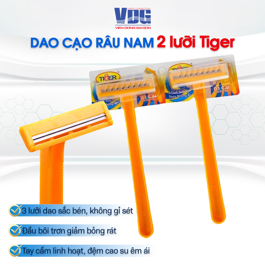 Dao cạo râu 2 lưỡi Tiger We're Men - xài 1 lần tiện lợi mang lên máy bay đi du lịch được, 2 lưỡi dao sắt bén, không gỉ sét