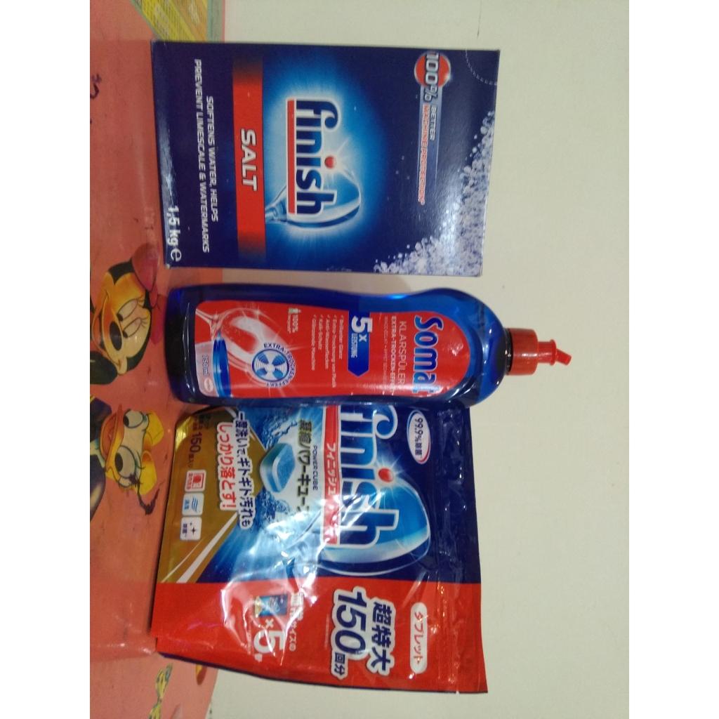 Combo muối rửa bát Ludwik 1,5kg+ viên rửa bát Finish 150 viên+Nước làm bóng Ludwik 500ml + Tặng que thử nước cứng