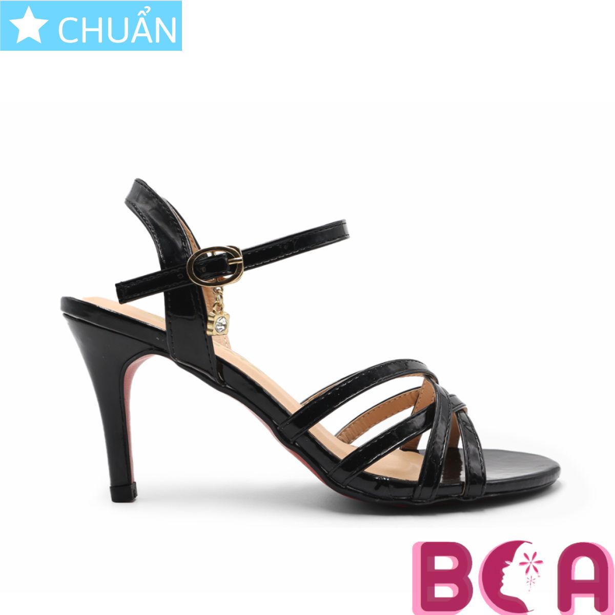 Giày cao gót nữ màu đen 7p RO543 ROSATA tại BCASHOP gót nhọn, hở mũi, kiểu dáng sandal tôn dáng và thời trang