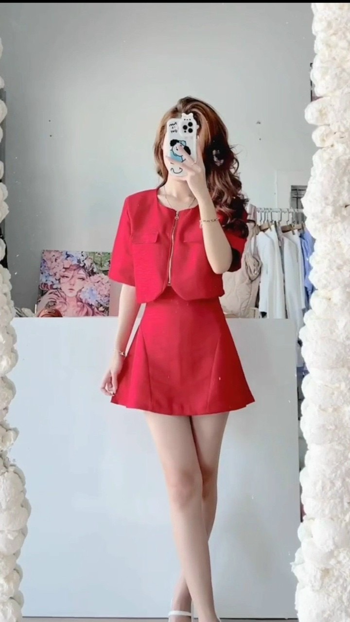 SÉT ÁO DÂY KÉO DỜI KÈM CHÂN VÁY KIỂU CÓ LÓT   MÀU Y HÌNH