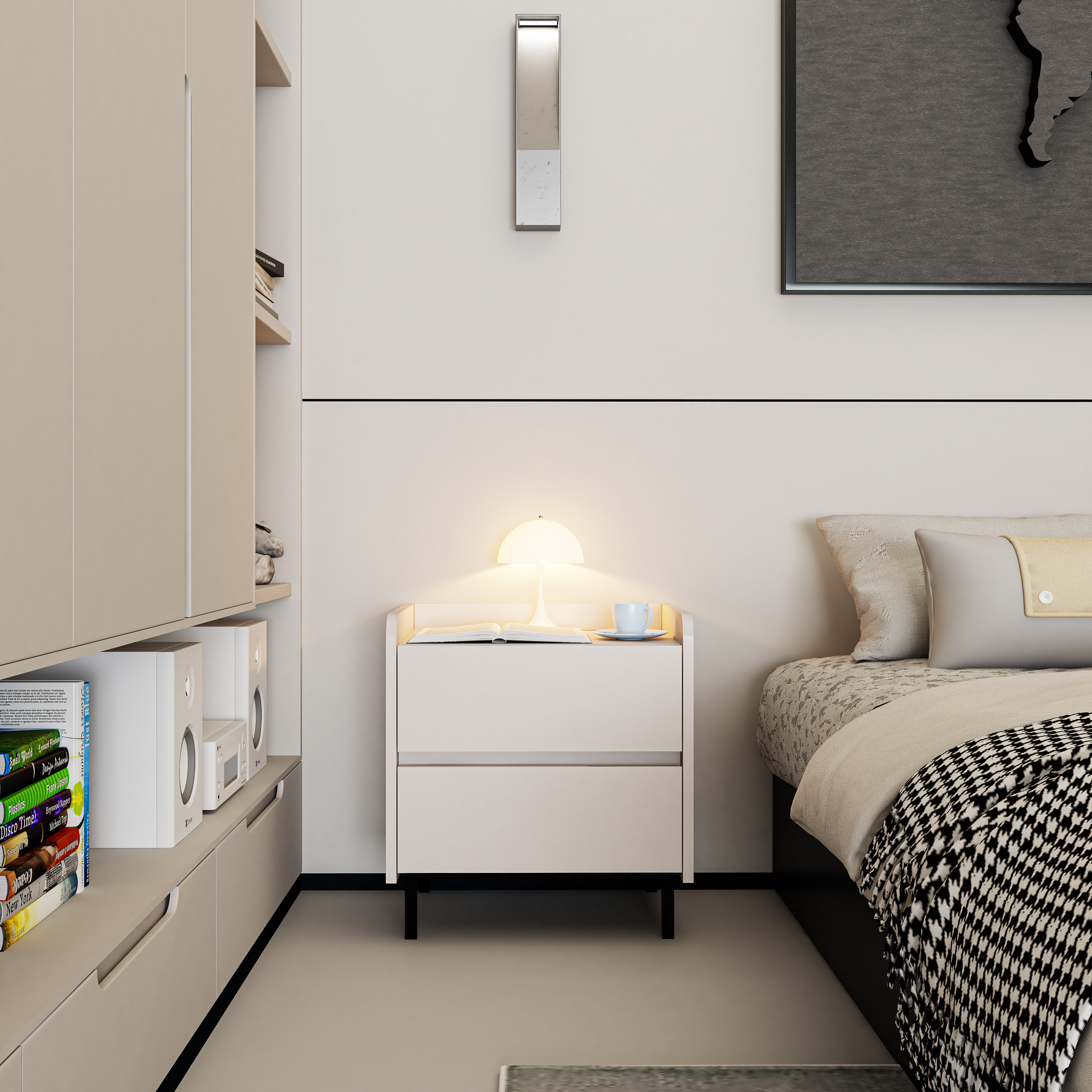[Happy Home Furniture] LAVIA, Táp đầu giường 2 ngăn kéo - chân sắt, 50cm x 40cm x 54cm ( DxRxC), THK_153