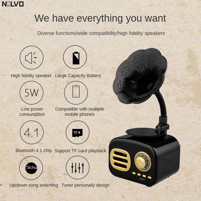 Retro Máy Quay Đĩa Loa Bluetooth Vân Gỗ Sạc Hộp Nhạc Không Dây Thẻ Tf Độ Trung Thực Cao Loa Ngoài Trời Mp3 Người Chơi Color: num2