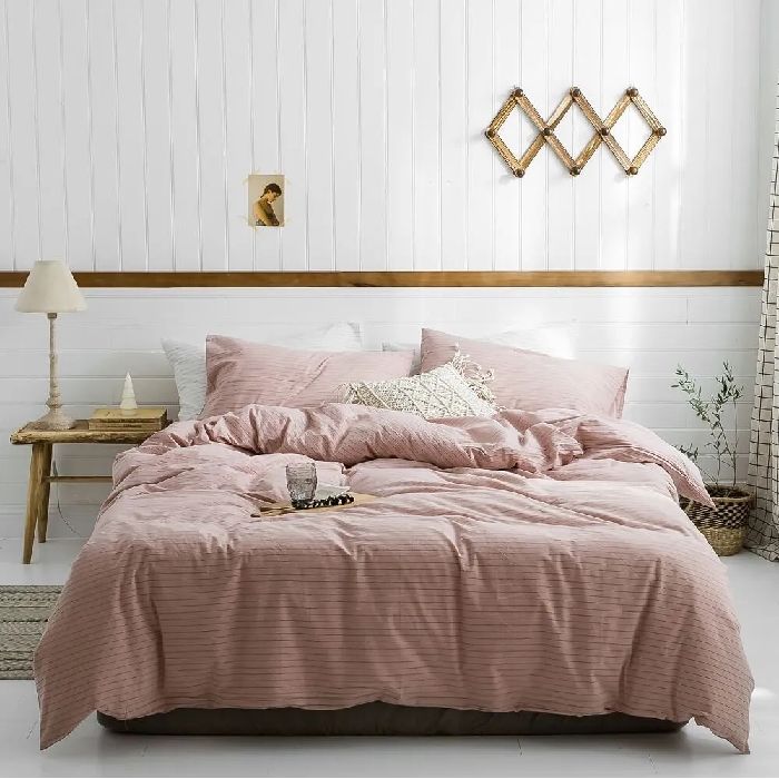 Bộ chăn ga gối Cotton cao cấp 1m6x2m hồng ngang DQK150