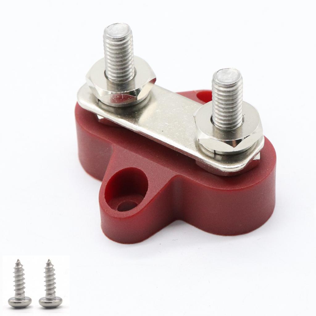 2X DC48V Double M6 Terminal Stud Bus Bar Power Distribution Box for Boat - Red