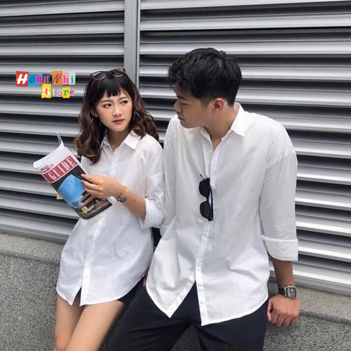 Áo Sơ Mi Trơn Dáng Rộng Tay Dài Unisex - MM