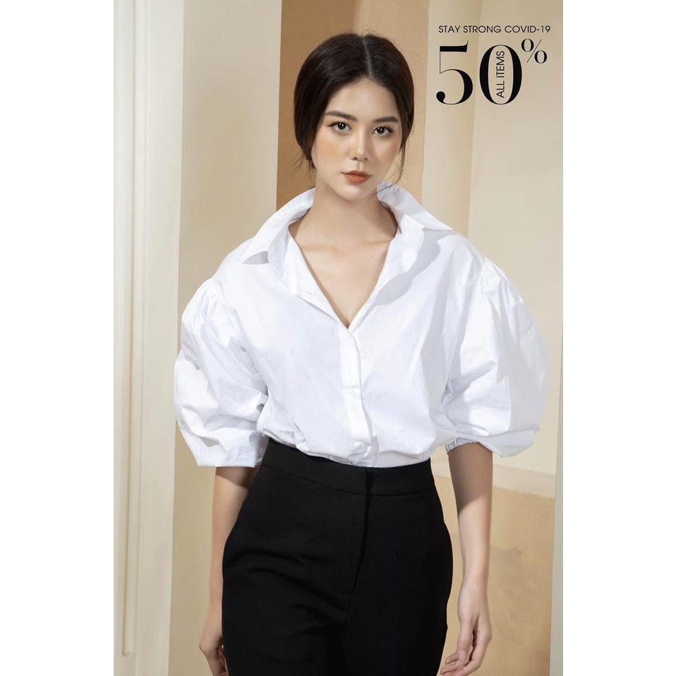 Áo Cloud Top Chất Thô Màu Trắng Áo sơ mi tay bồng cách điệu HUYEN CHAU NGUYEN C1SAS014TR