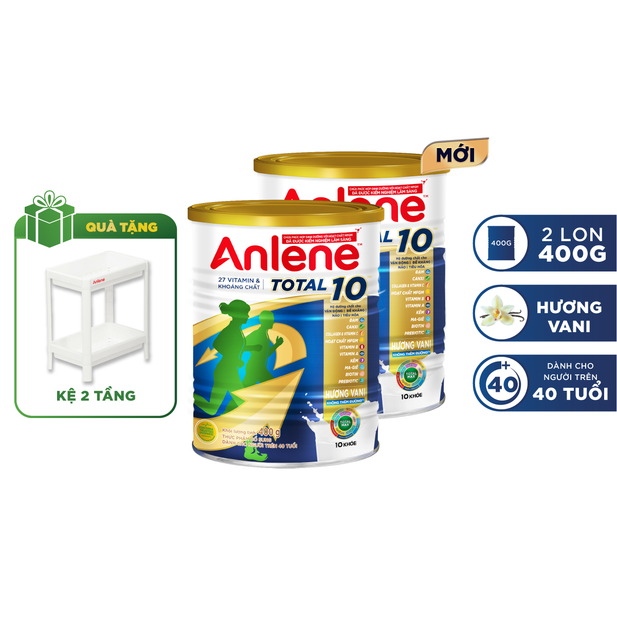 Combo 2 Sữa bột bổ sung dinh dưỡng Anlene Total 10 ( Hộp thiếc 400g) tặng chảo Inox