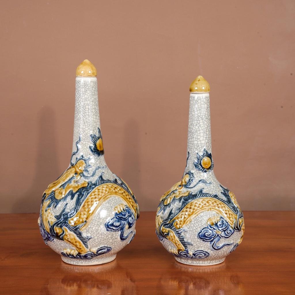 Bộ đồ cúng - Nậm rồng bay - Men xanh - Gốm sứ Bát Tràng - Làng Gốm