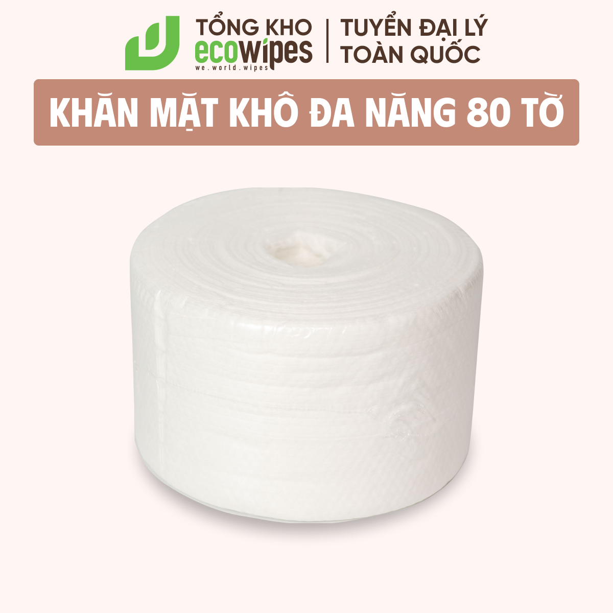 Khăn mặt khô đa năng Ecowipes cuộn 80 tờ size khăn 20x20cm dùng 1 lần lau khô lau ướt giấy lau mặt dùng một lần