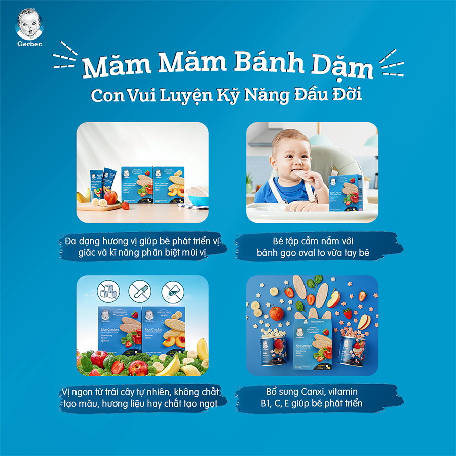 [TẶNG ĐỒ CHƠI CHO BÉ NGẪU NHIÊN] COMBO 2 BÁNH GẠO ĂN DẶM NESTLÉ GERBER CHÍNH HÃNG - COMBO 2 MĂM MĂM BÁNH DẶM