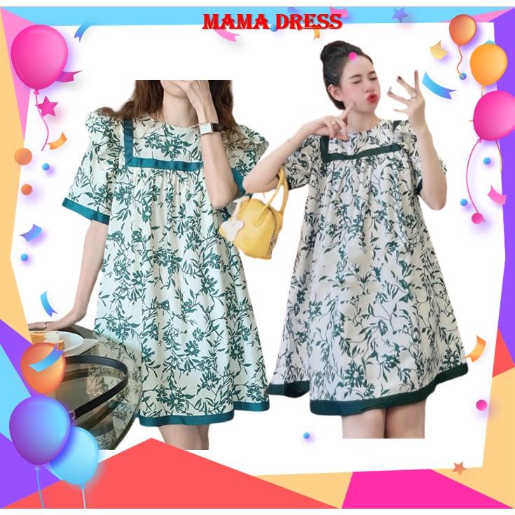 Váy bầu suông MAMA DRESS Đầm bầu hoa dự tiệc đẹp giá rẻ FREE SIZE dáng suông bầu hay không bàu đều mặc được V58