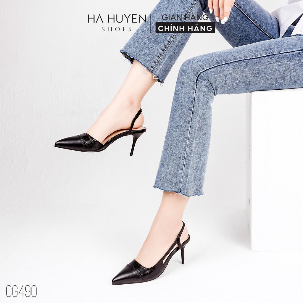 Giày cao gót nữ Hà Huyền Shoes mũi nhọn captoe quai đan hông chân gót nhọn 8 phân - CG490