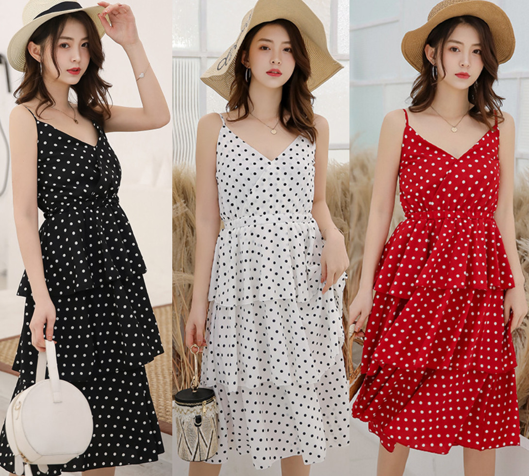 Đầm Dễ Thương Chấm Bi Form Xếp 3 Tầng DNO51 MayBlue