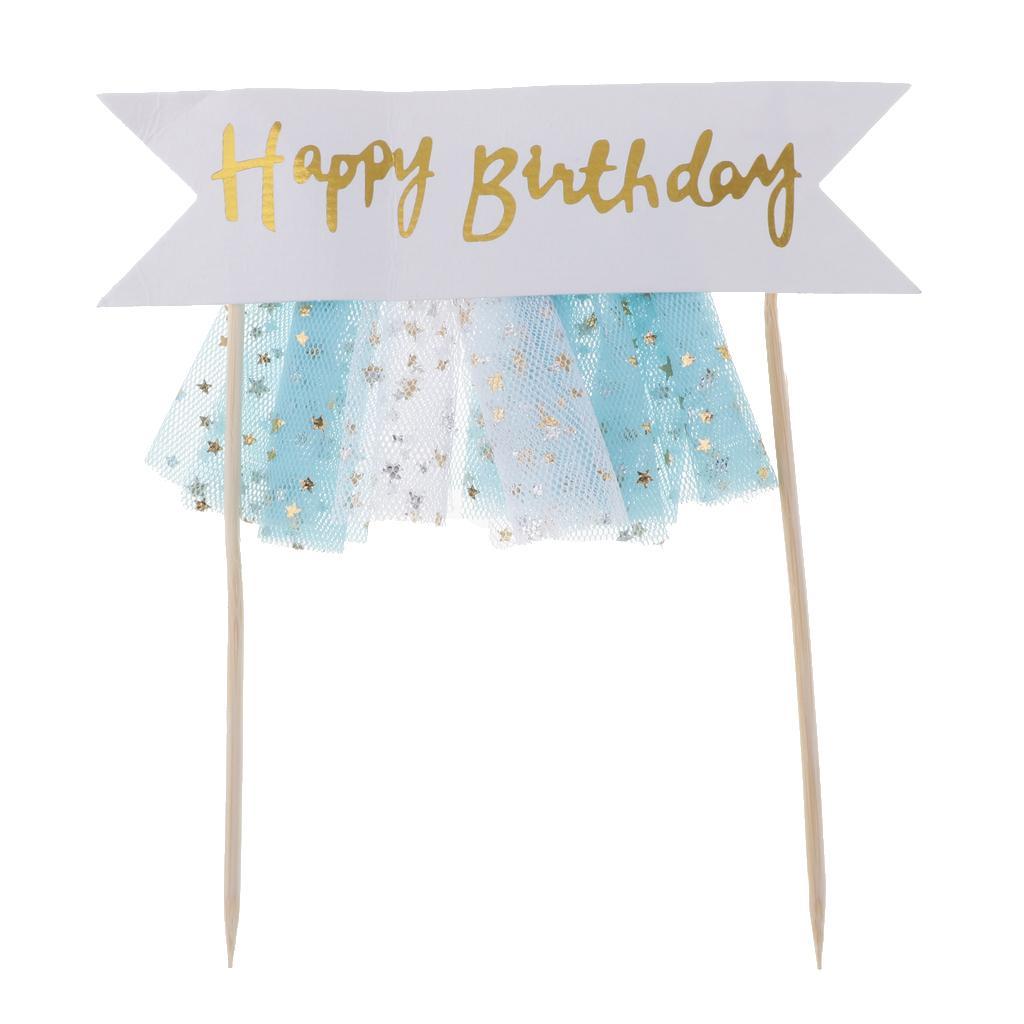 6 Pieces Happy Birthday Tulle Cake Topper Cake Banner Cake Centerpieces