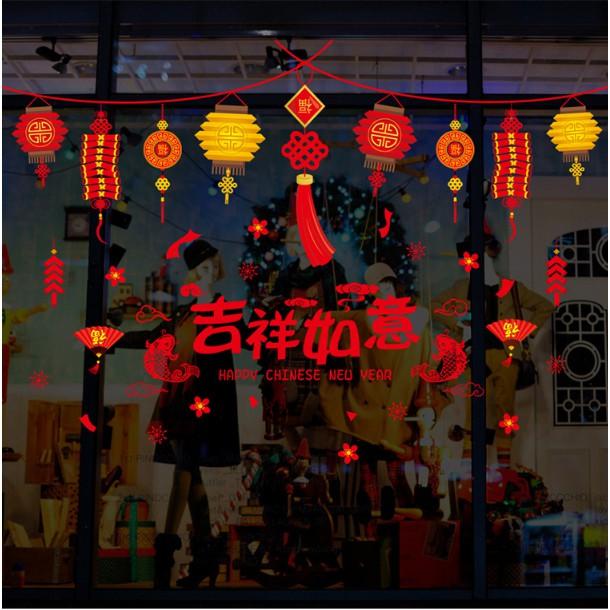 Decal trang trí tết - Dây Lồng đèn Vàng Đỏ
