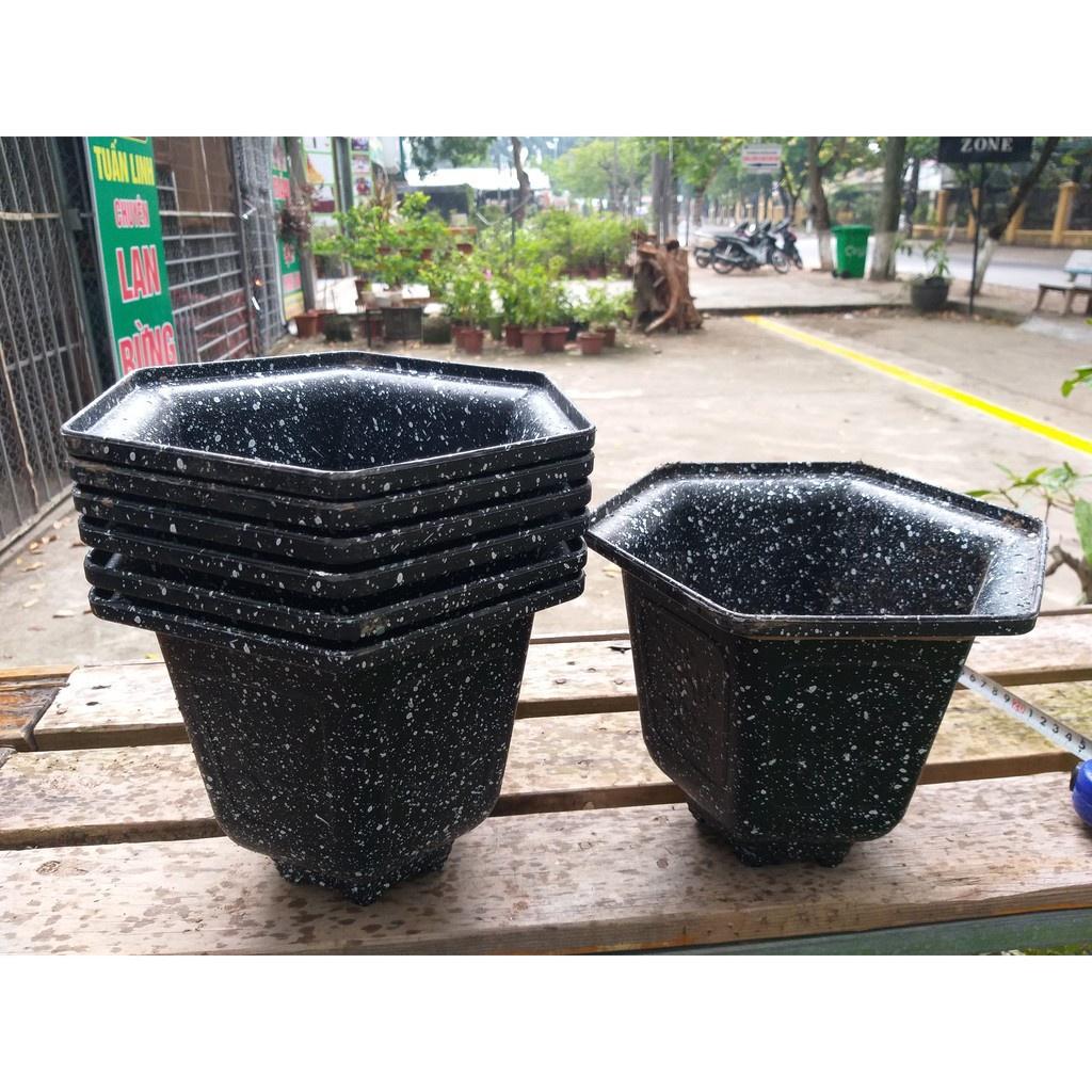 Chậu nhựa đá đen lục giác size to kích thước 34x24 cm