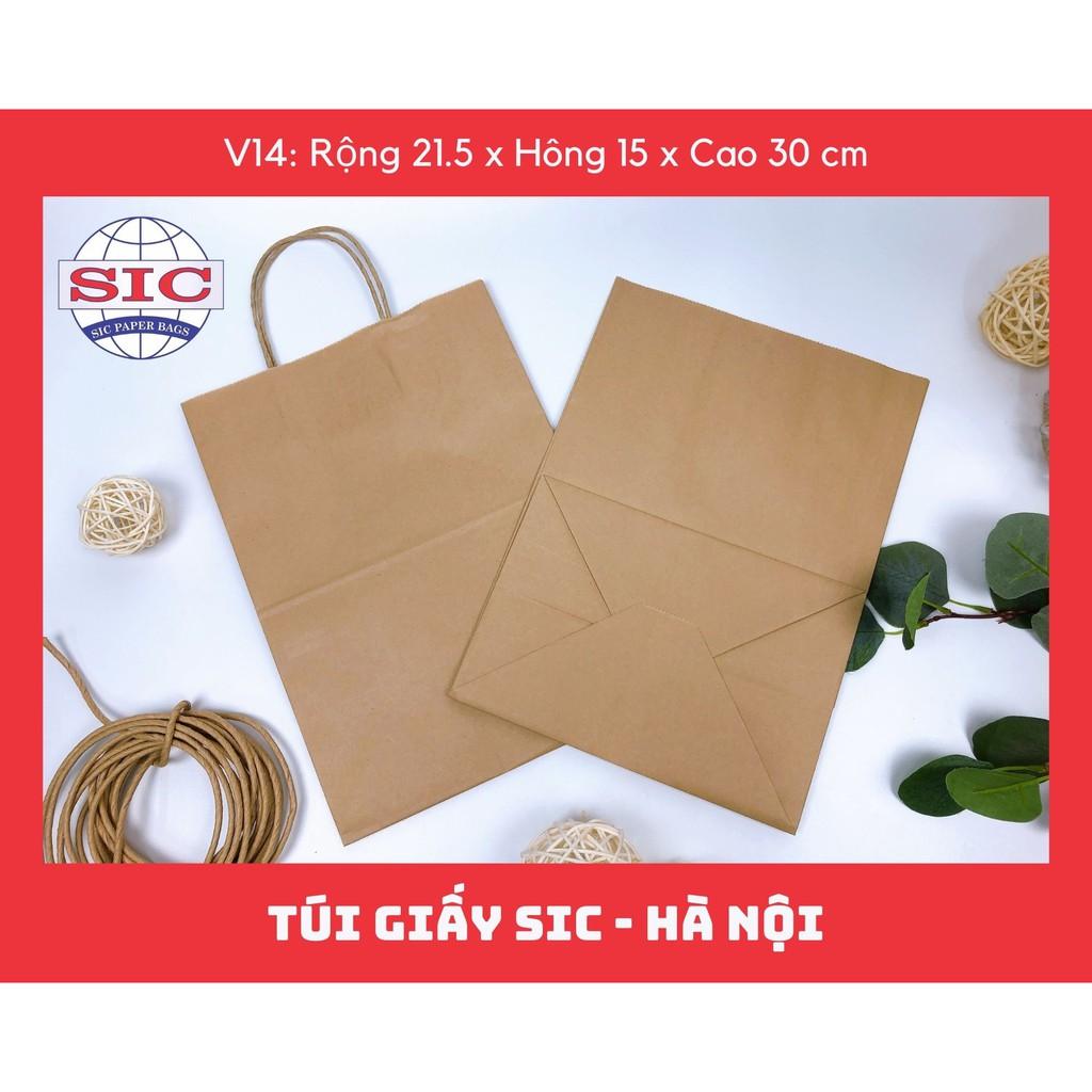 100 CHIẾC TÚI GIẤY KRAFT V14: 21.5x15x30 cm CÓ QUAI