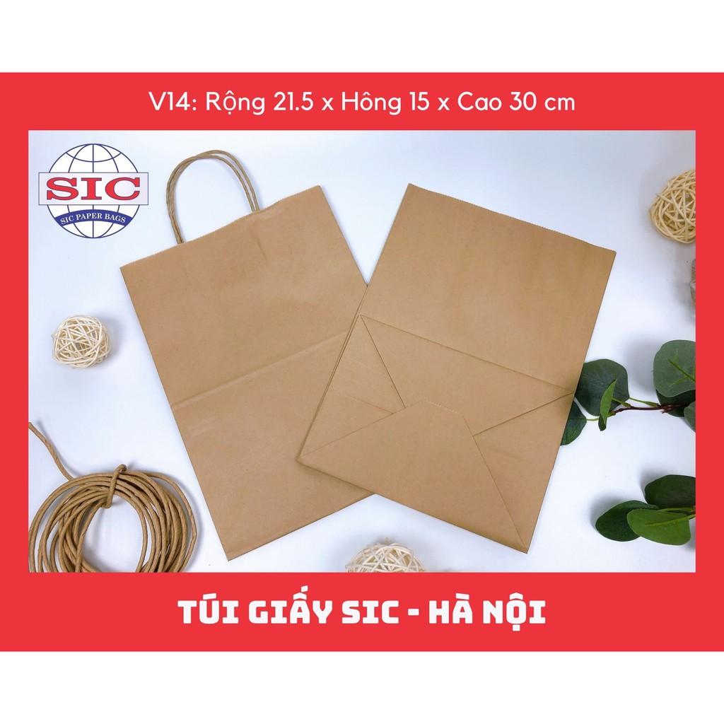 100 CHIẾC TÚI GIẤY KRAFT V14: 21.5x15x30 cm CÓ QUAI ( ẢNH THẬT)