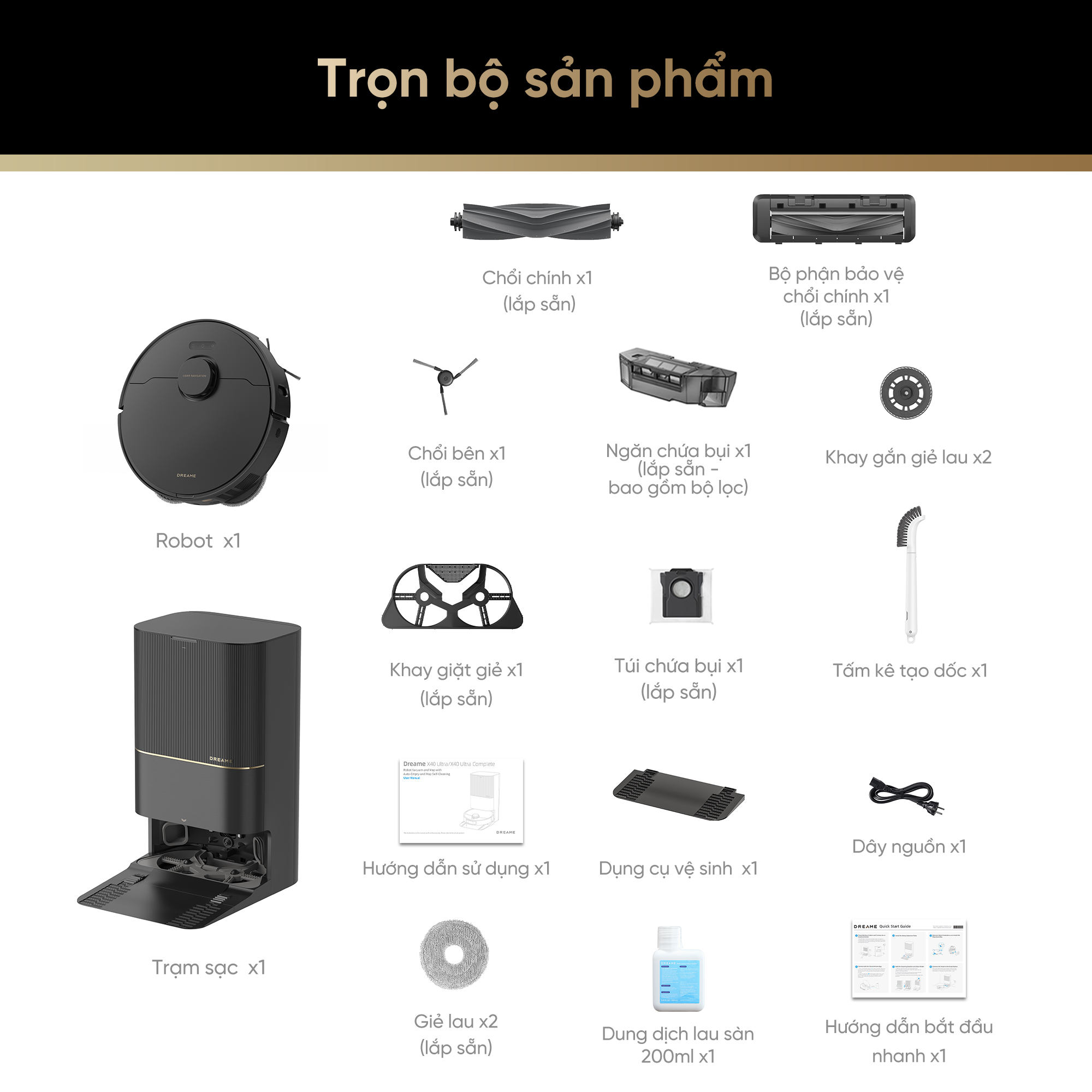 Robot hút bụi lau sàn chuyên dụng Dreame X40 Ultra -Hàng chính hãng