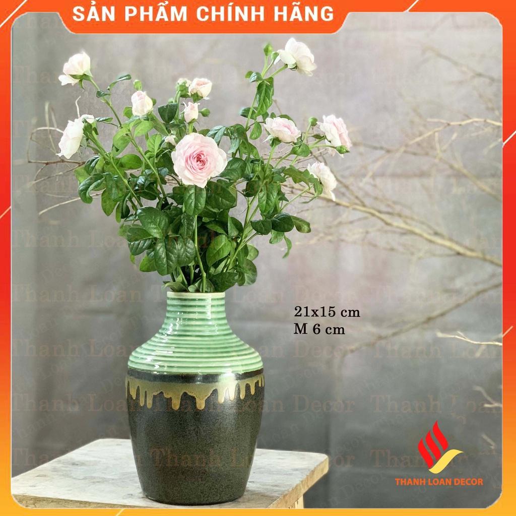 Lọ hoa gốm Bát Tràng decor cao cấp 21 cm - Bình hoa trang trí cỡ vừa - Men nâu hỏa biến hổ phách