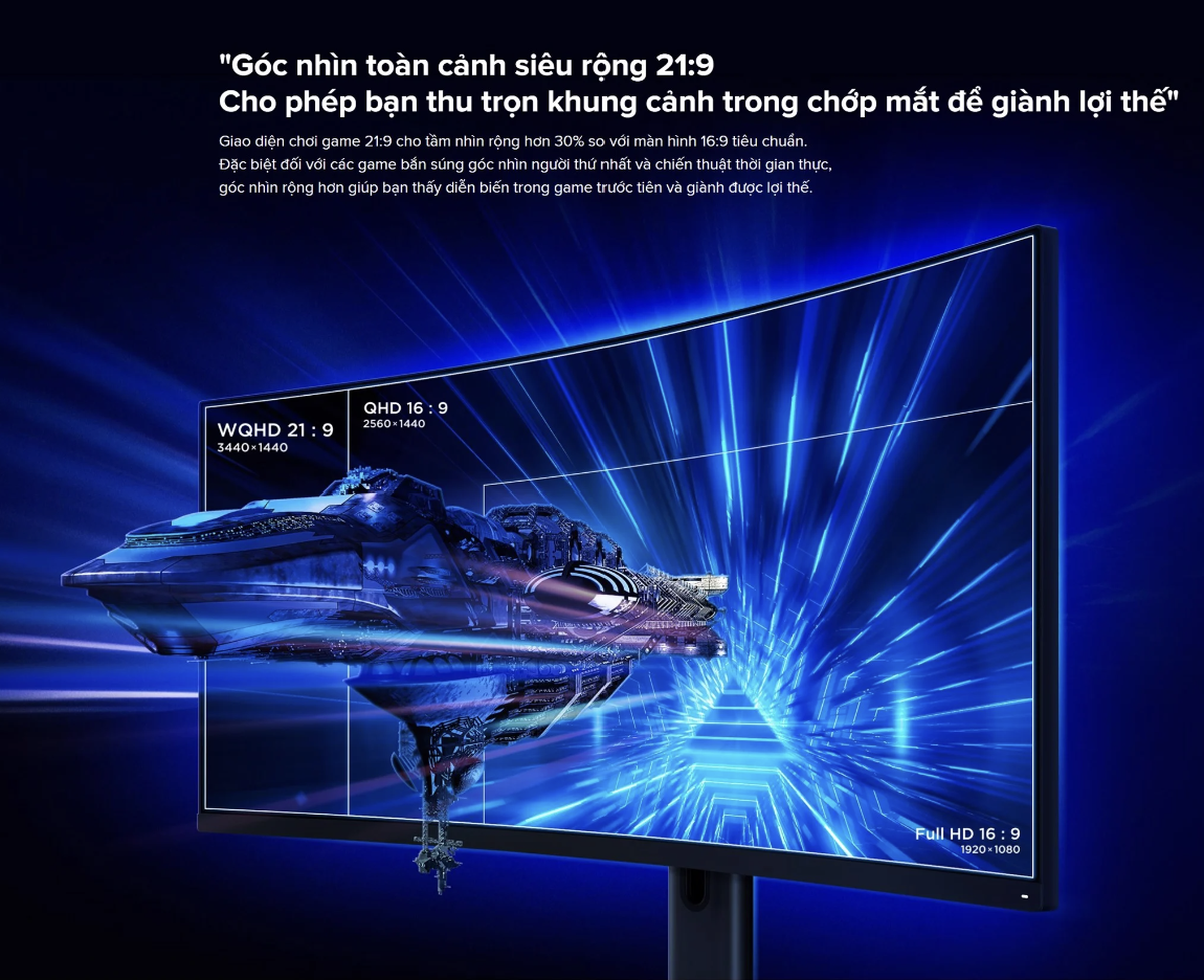 Màn Hình Máy Tính Xiaomi Gaming, Màn Hình Cong Độ Phân Giải 2K Cực Nét - Mi Curved Gaming Monitor 34 Inch WQHD Chơi Game, Làm Việc Thoải Mái - Hàng Chính Hãng