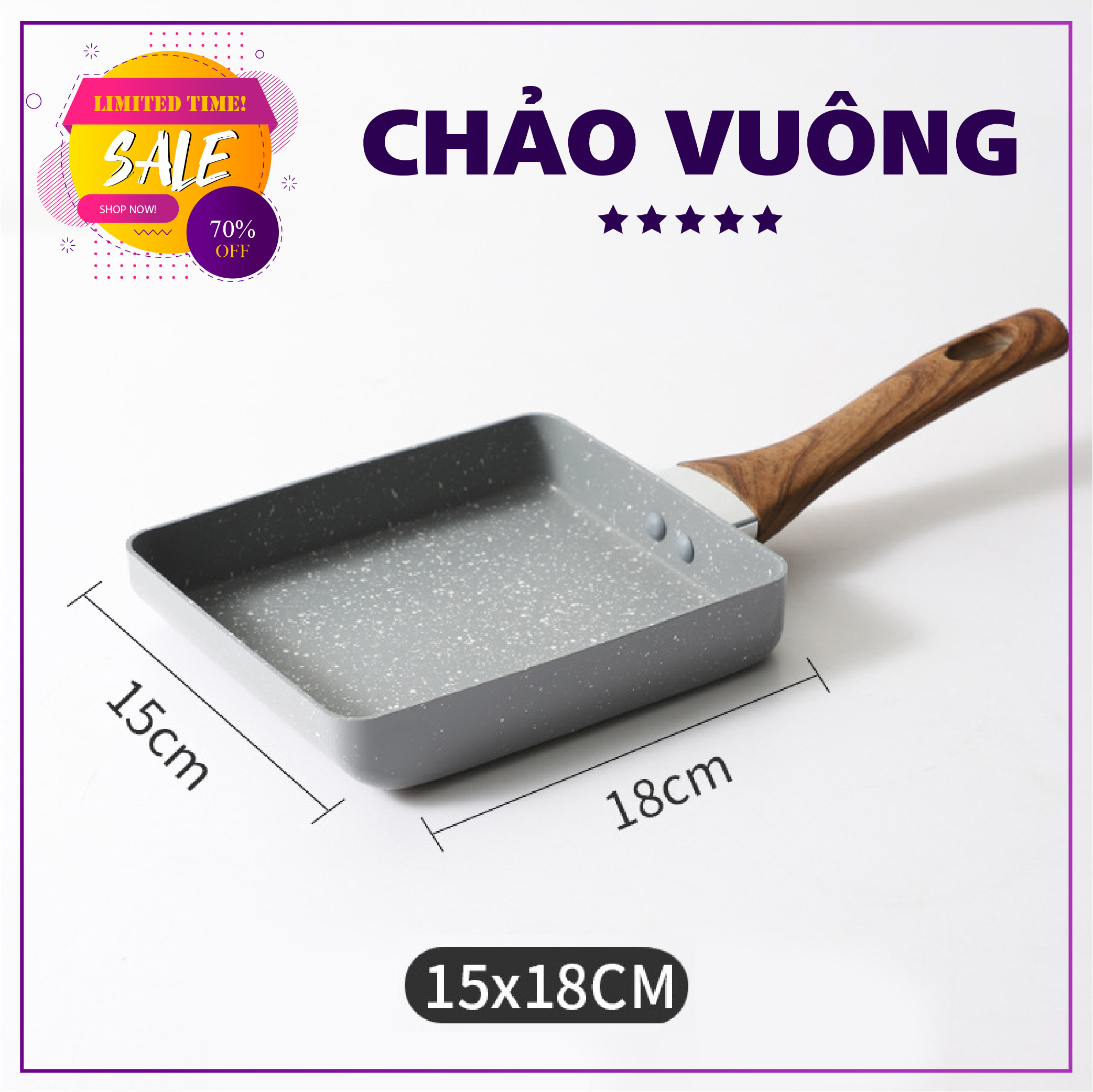 Chảo đúc bằng đá ceramic trứng 15 x 18cm - VUÔNG (Sử dụng tất cả các loại bếp)