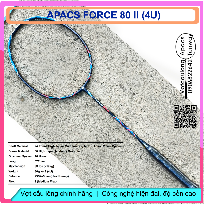 [Vợt cầu lông Apacs Force 80 II- 4U] – Vợt chuyên công, thân trợ lực, gen Quad Power System[Vợt cầu lông Apacs Force 80 II- 4U] – Vợt chuyên công, thân trợ lực, gen Quad Power System