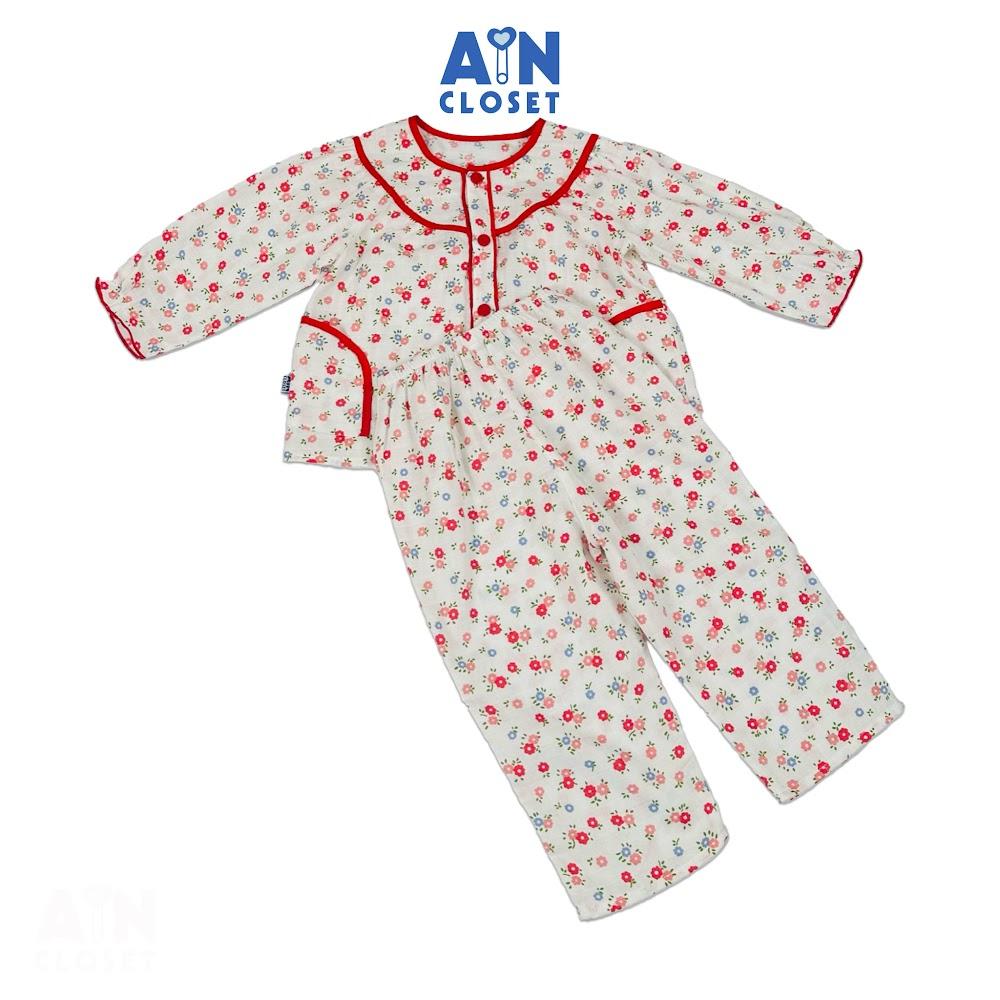 Bộ quần áo Dài bé gái họa tiết Hoa Nhí Đỏ Xô sợi tre - AICDBGSSHQUA - AIN Closet