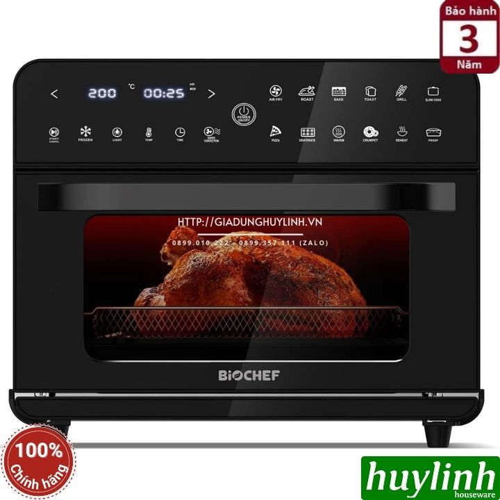 Nồi chiên không dầu điện tử Biochef AU25 - Công suất - 1800W - Dung tích 25 lít - 12 chức năng cài sẵn - Tặng bao tay chống bỏng - Hàng chính hãng