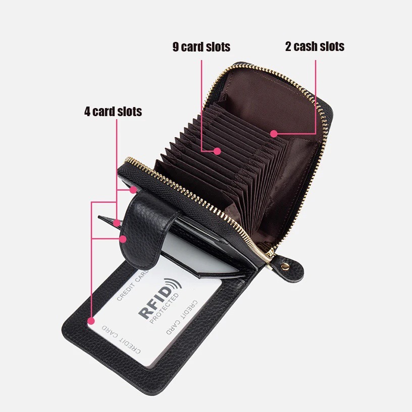 Ví nam Nữ da bò cao cấp phong cách mới, Bóp Da Nam Nữ chống từ tính RFID, Nhiều ngăn đựng thẻ tín dụng