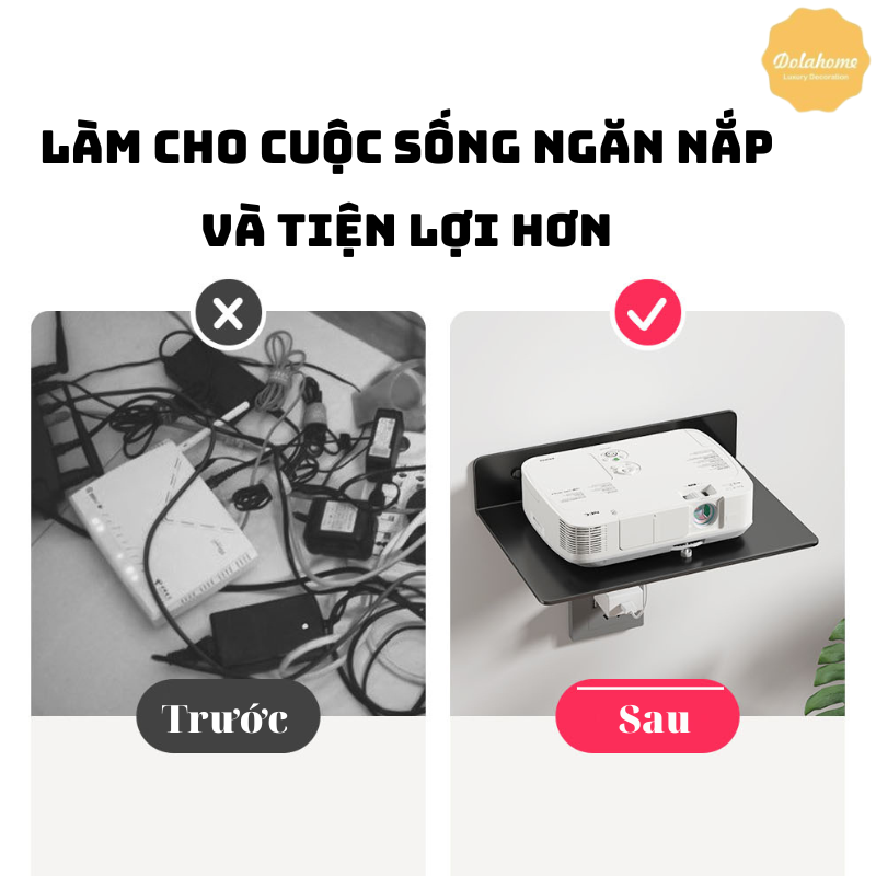 Kệ treo kim loại Dola Home để máy chiếu, bộ phát WiFi, loa, bàn phím không cần khoan đục có lỗ đi dây điện