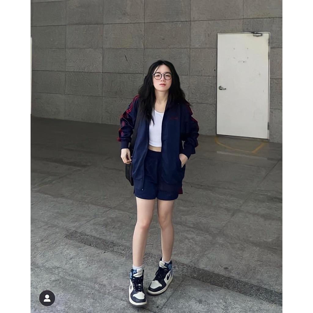 Áo Khoác Nỉ Nam Nữ Unisex Tay Phối Sọc Đỏ Màu Xanh Than