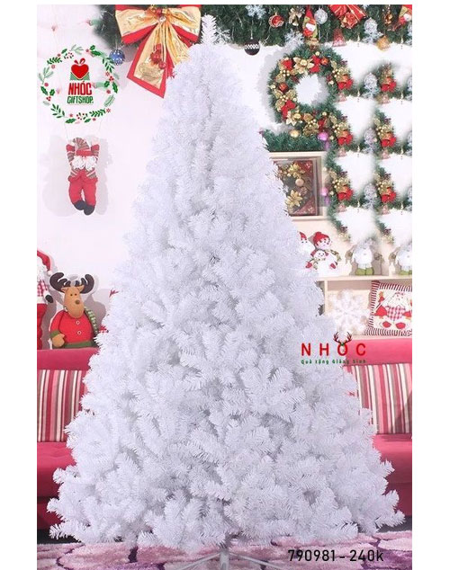 Cây thông noel màu trắng cao 2m - Cây cao cấp tán dày và rộng - Tặng dây kim tuyến và ngôi sao