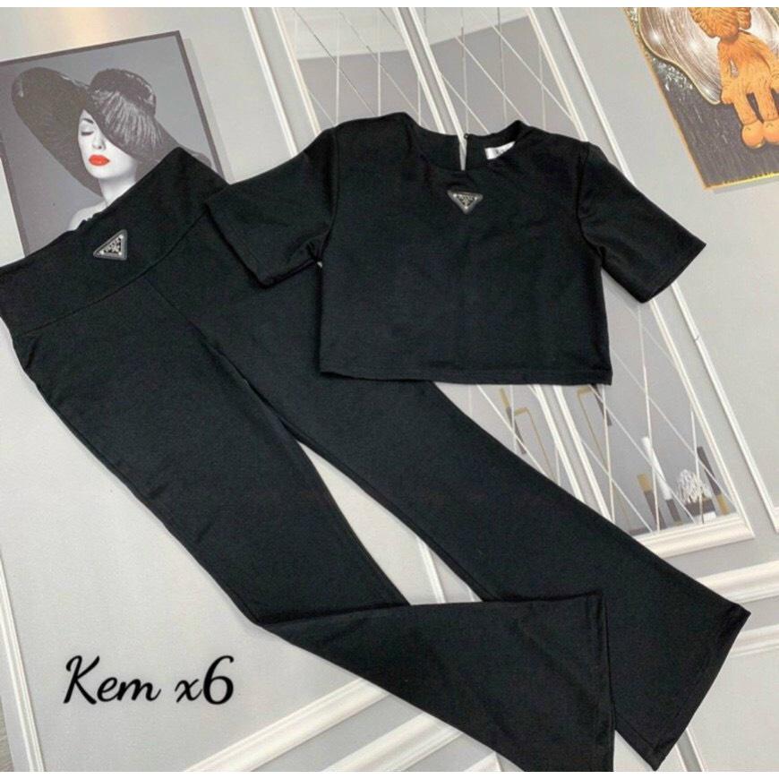 SET ĐI CHƠI, SET 2 MÓN ÁO CROPTOP CỔ TRÒN TAY NGẮN CRT PHỐI QUẦN ỐNG LOE CỰC SANG CHẢNH