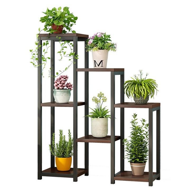 Kệ để chậu hoa cây cảnh 7 ô khung thép + MDF 65x23x90cm