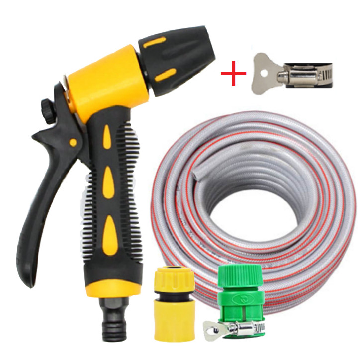 Bộ dây vòi xịt nước rửa xe, tưới cây , tăng áp 3 lần, loại 20m 206236 đầu đồng,cút, +  đai