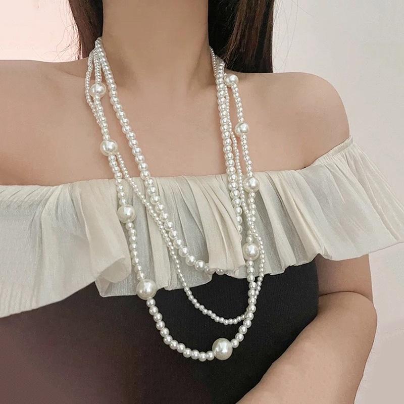 N372 dây chuyền hạt trai 3 sợi kiểu dáng xinh xắn cho nữ