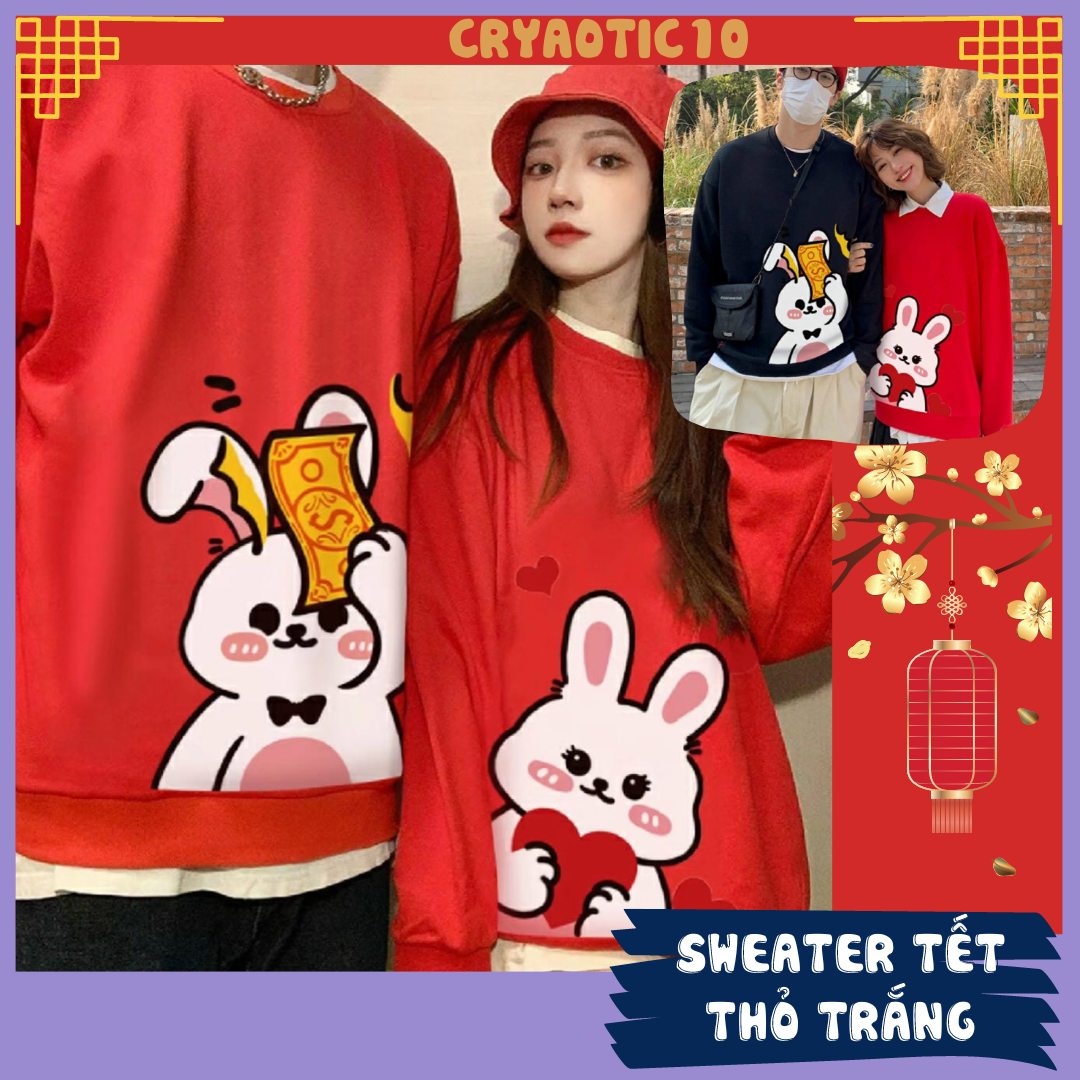 Áo sweater Tết hình thỏ New Year mừng năm mới 2023 áo đỏ may mắn cryaotic10