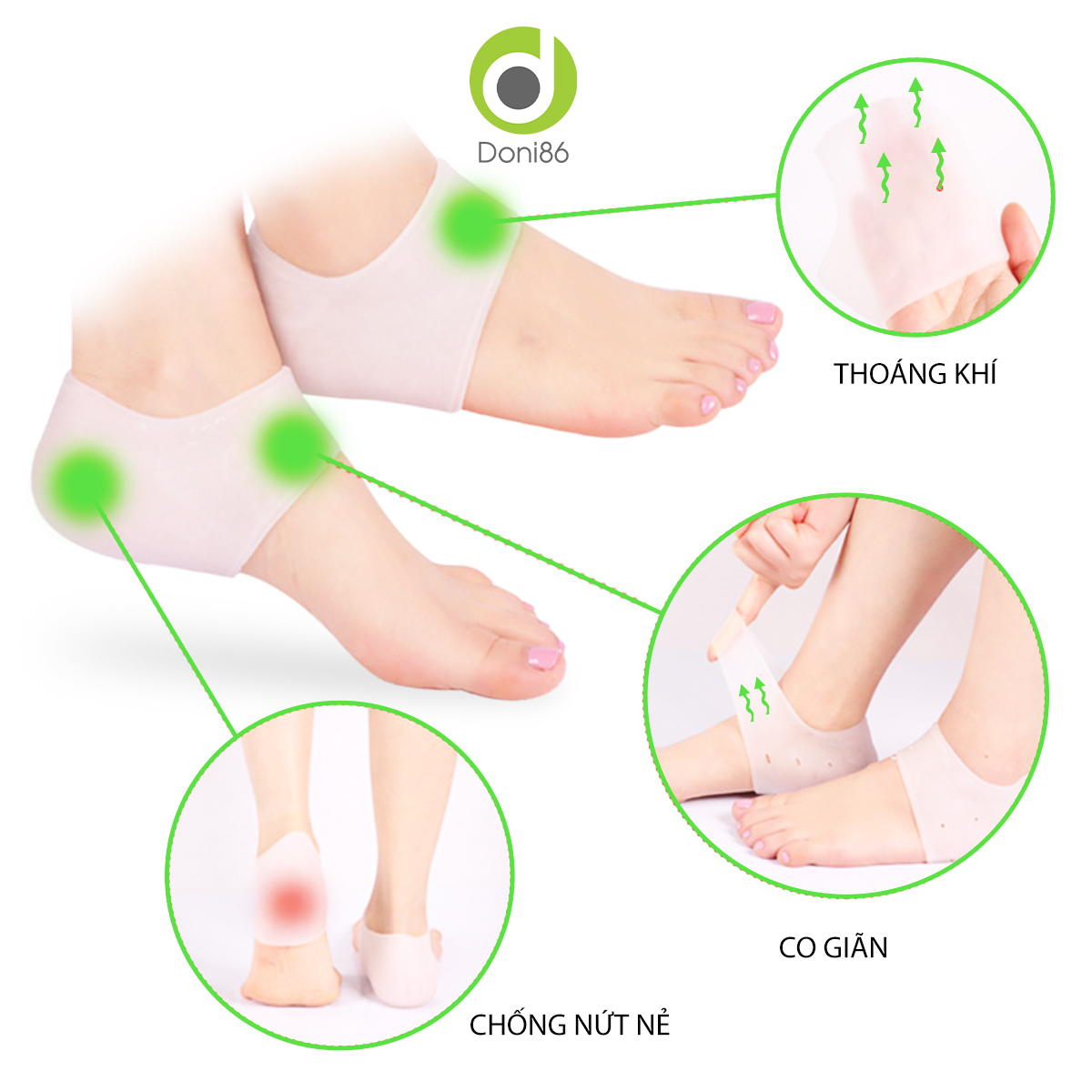 Vớ bọc gót chân silicone chống nứt nẻ chống bong tróc da, bảo vệ gót - Doni - DOPK68