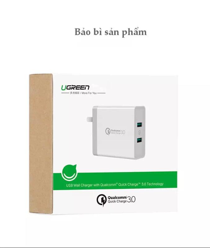 Ugreen UG40715CD161TK 36W màu Trắng Củ sạc nhanh 2 cổng USB chuẩn QC 3.0 - HÀNG CHÍNH HÃNG