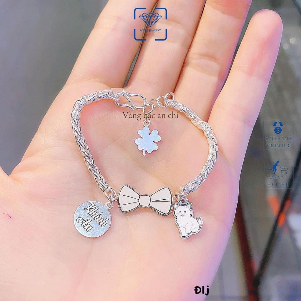 Lắc tay cho bé, vòng tay bạc trẻ em khắc tên hình chiếc nơ gắn charm 12 con giáp, trang sức Anchi jewelry