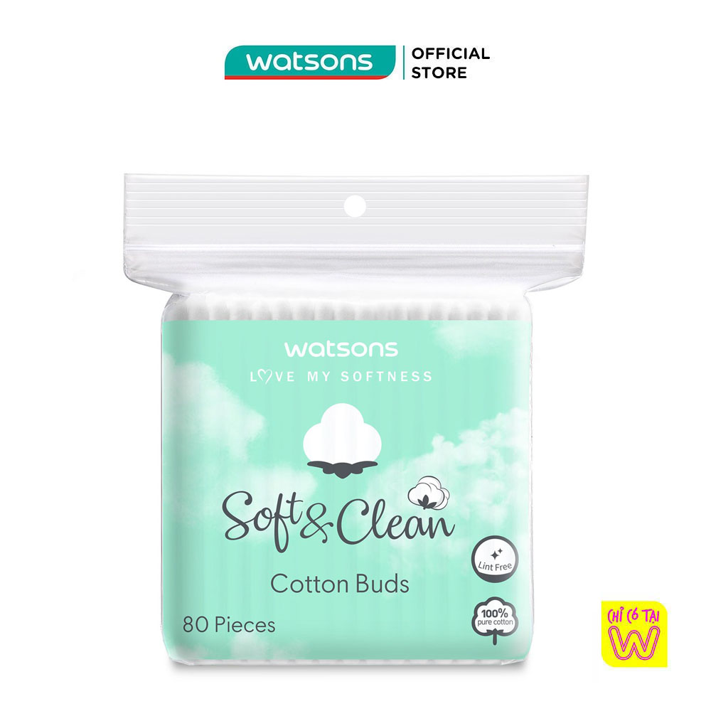 Bông Tăm Watsons Love My Softness Soft &amp; Clean Cotton Buds 80 Cây