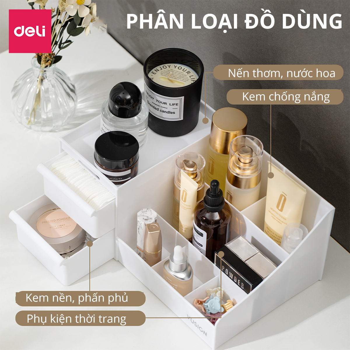 Kệ Đựng Mỹ Phẩm Nhựa Dày Nhiều Tầng Để Bàn Deli - Khay Đựng Đồ Trang Điểm Đa Năng Có Hộp Ngăn Kéo Tiện Lợi Decor Bàn Làm Việc Góc Học Tập - VS556 VS557