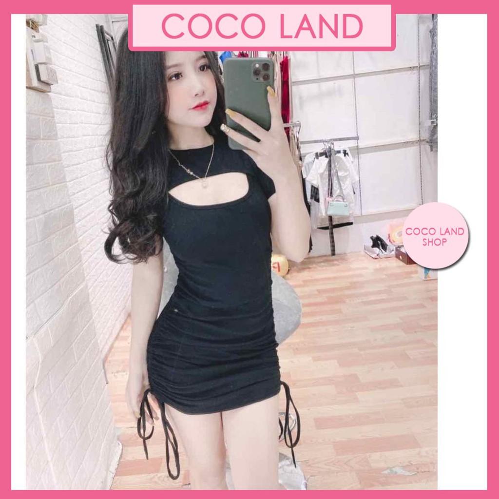 Váy body khoét ngực dây rút hông chất cotton