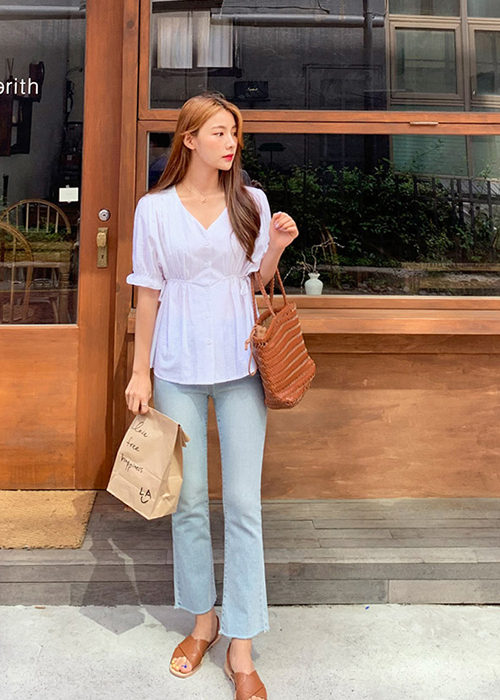 Áo Blouse Vải Lanh Cổ Trái Tim Freesize